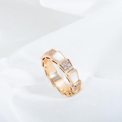 [Baslove]SERPENTI RING PINK GOLD MOP DIAMOND PAVED 4MM