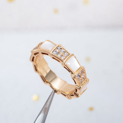 [Baslove]SERPENTI RING PINK GOLD MOP DIAMOND PAVED 4MM