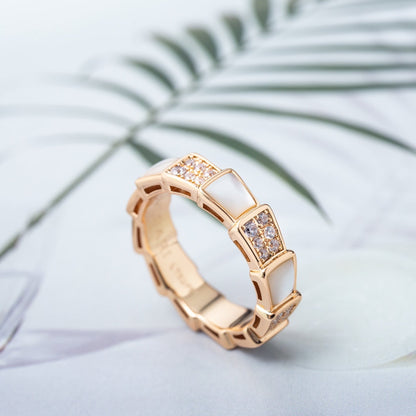 [Baslove]SERPENTI RING PINK GOLD MOP DIAMOND PAVED 4MM