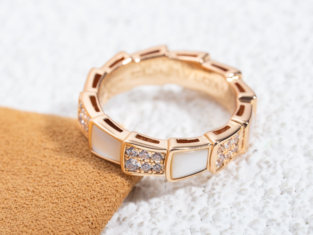 [Baslove]SERPENTI RING PINK GOLD MOP DIAMOND PAVED 4MM