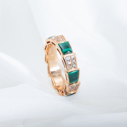 [Baslove]SERPENTI RING PINK GOLD MALACHITE DIAMOND PAVED 4MM