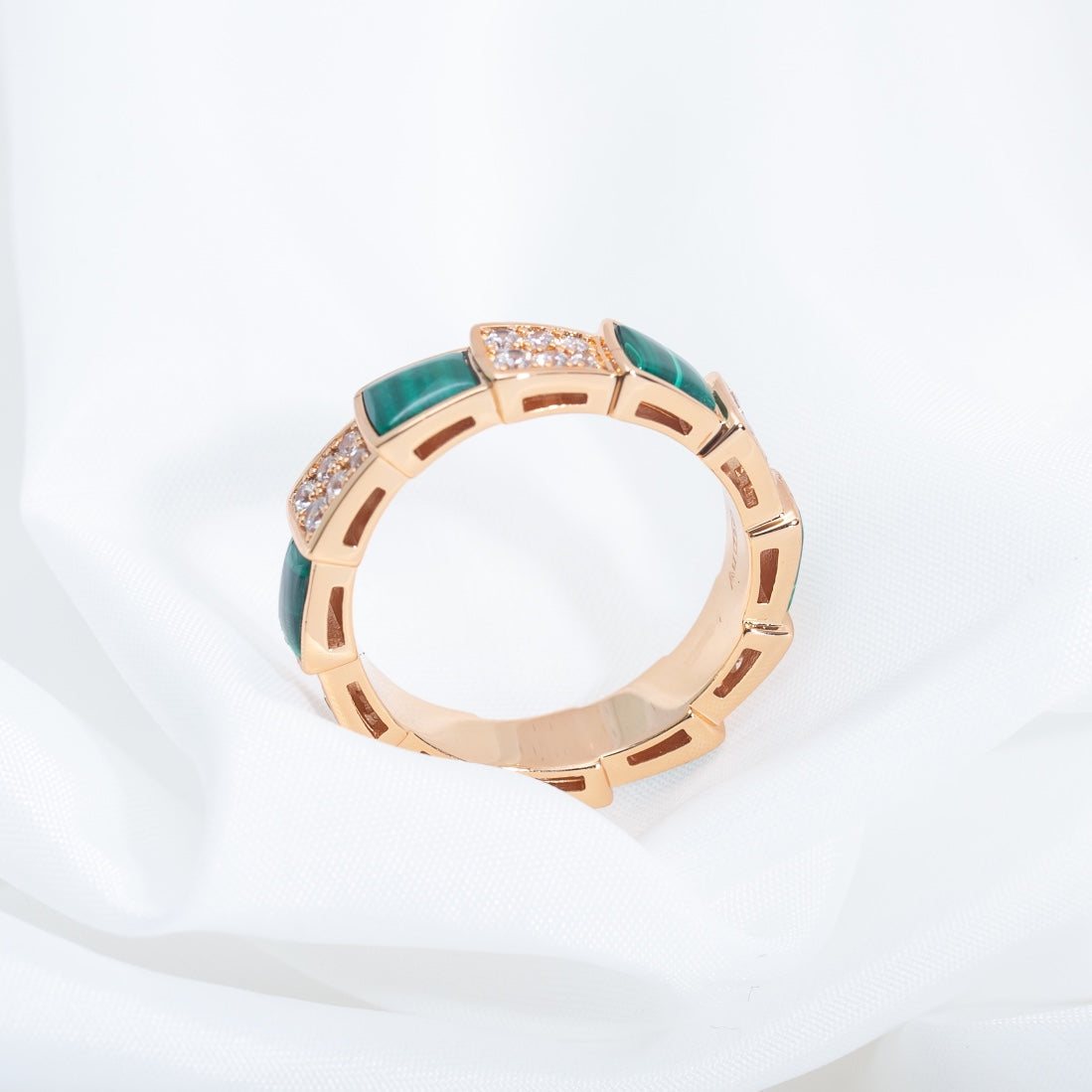 [Baslove]SERPENTI RING PINK GOLD MALACHITE DIAMOND PAVED 4MM