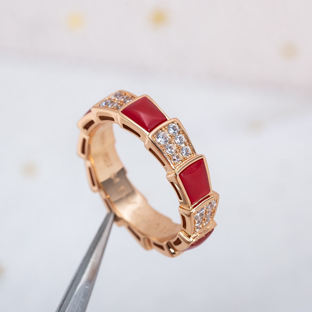 [Baslove]SERPENTI RING PINK GOLD CARNELIAN DIAMOND PAVED 4MM