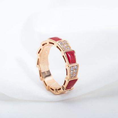 [Baslove]SERPENTI RING PINK GOLD CARNELIAN DIAMOND PAVED 4MM