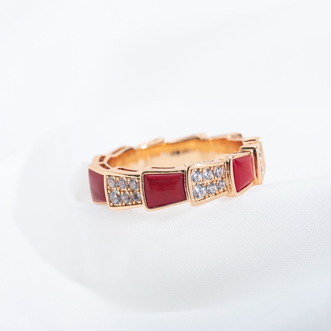 [Baslove]SERPENTI RING PINK GOLD CARNELIAN DIAMOND PAVED 4MM