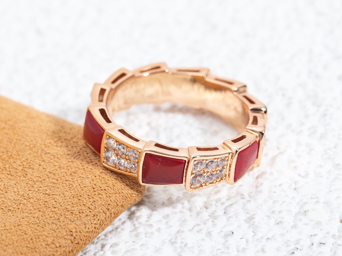 [Baslove]SERPENTI RING PINK GOLD CARNELIAN DIAMOND PAVED 4MM