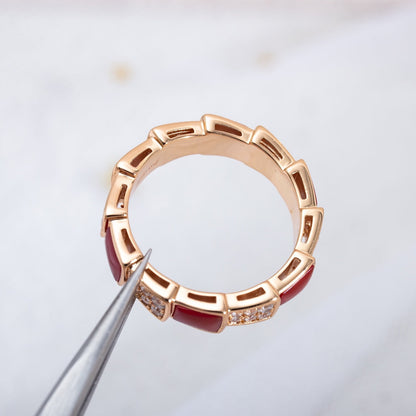 [Baslove]SERPENTI RING PINK GOLD CARNELIAN DIAMOND PAVED 4MM