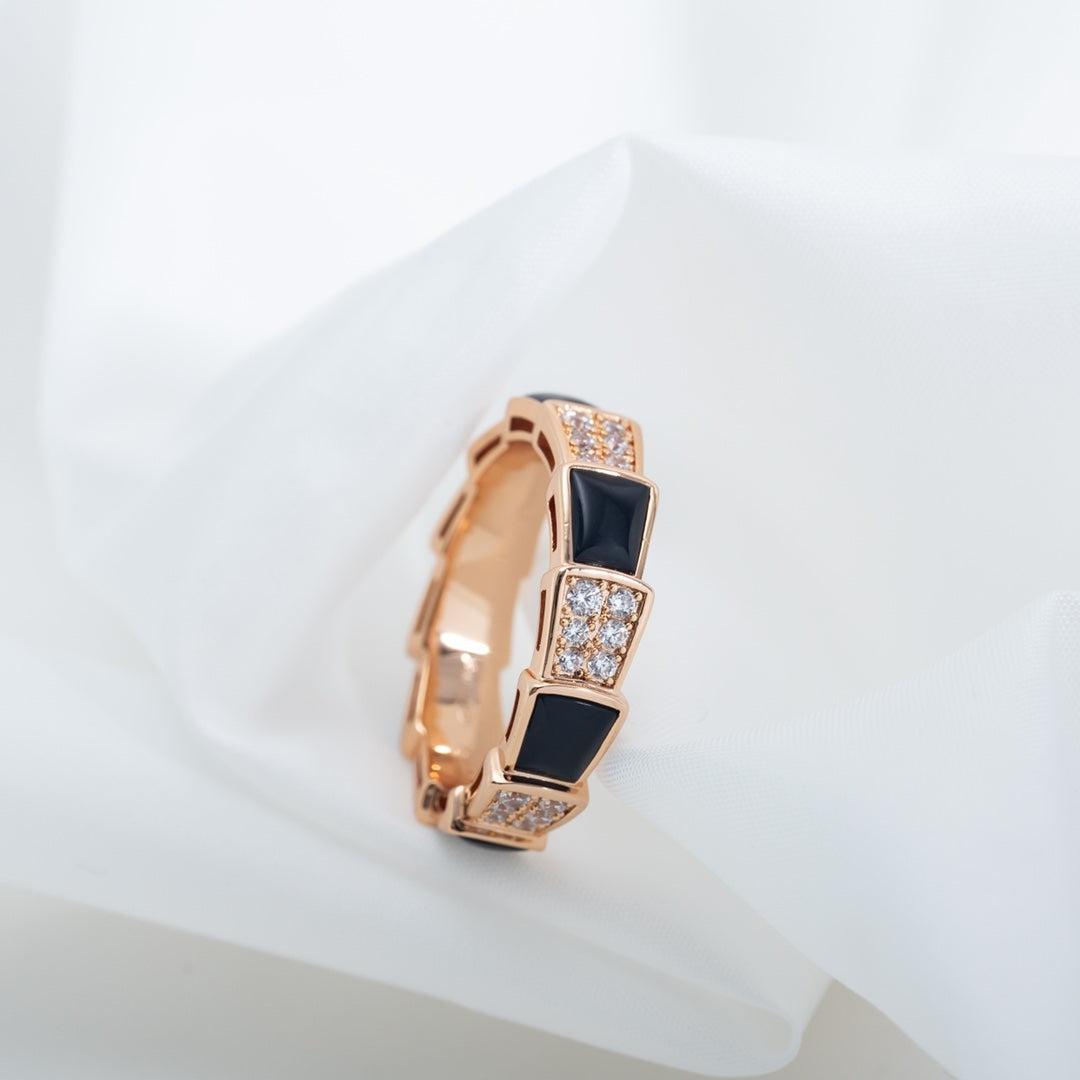 [Baslove]SERPENTI RING PINK GOLD BLACK MOP DIAMOND PAVED 4MM