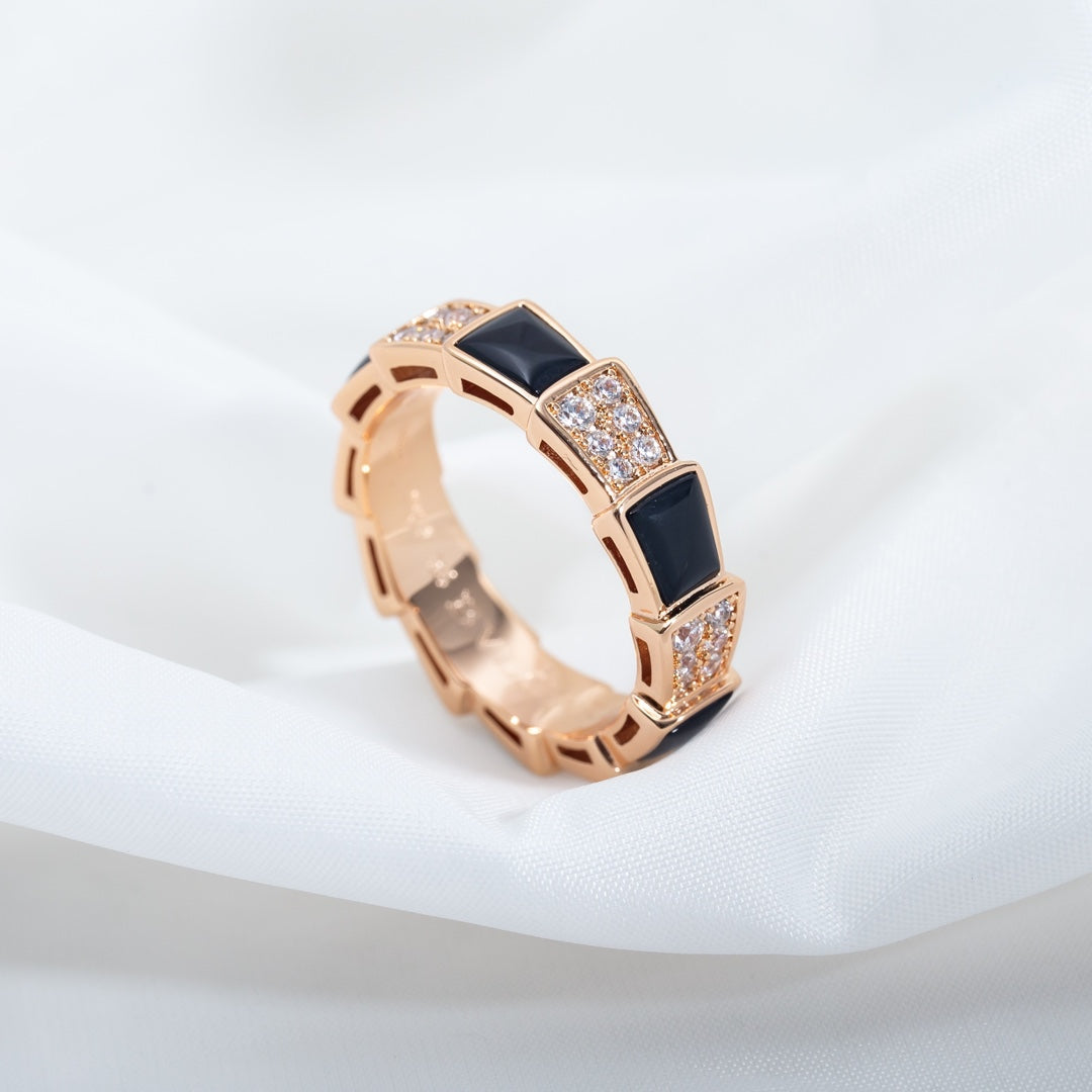 [Baslove]SERPENTI RING PINK GOLD BLACK MOP DIAMOND PAVED 4MM