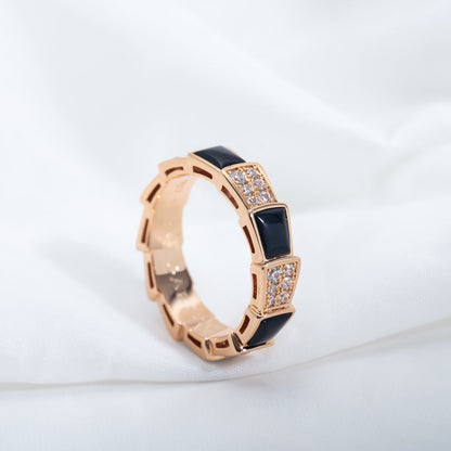 [Baslove]SERPENTI RING PINK GOLD BLACK MOP DIAMOND PAVED 4MM