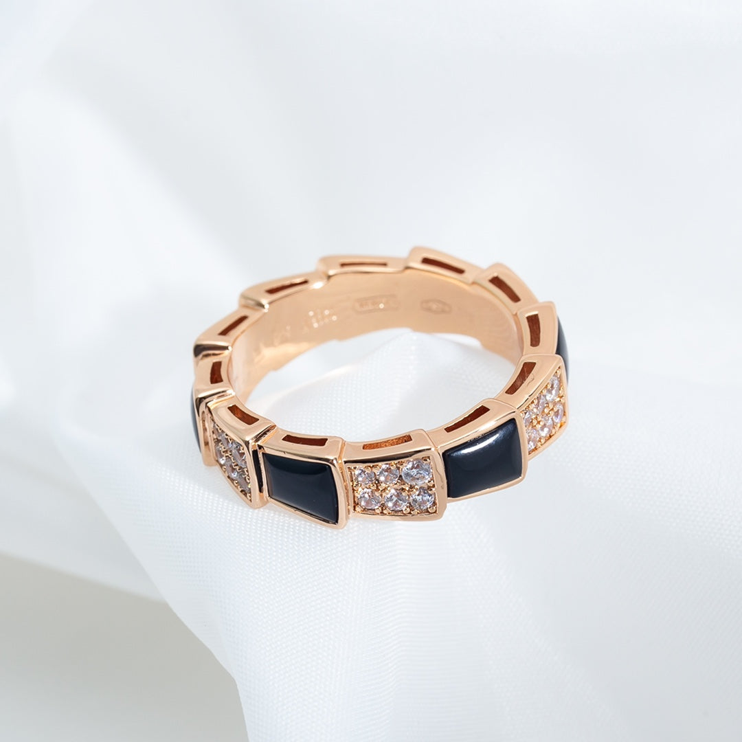 [Baslove]SERPENTI RING PINK GOLD BLACK MOP DIAMOND PAVED 4MM