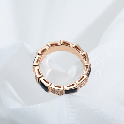 [Baslove]SERPENTI RING PINK GOLD BLACK MOP DIAMOND PAVED 4MM