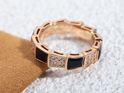 [Baslove]SERPENTI RING PINK GOLD BLACK MOP DIAMOND PAVED 4MM