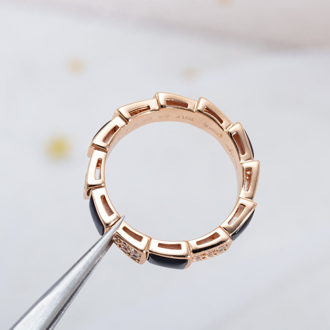 [Baslove]SERPENTI RING PINK GOLD BLACK MOP DIAMOND PAVED 4MM