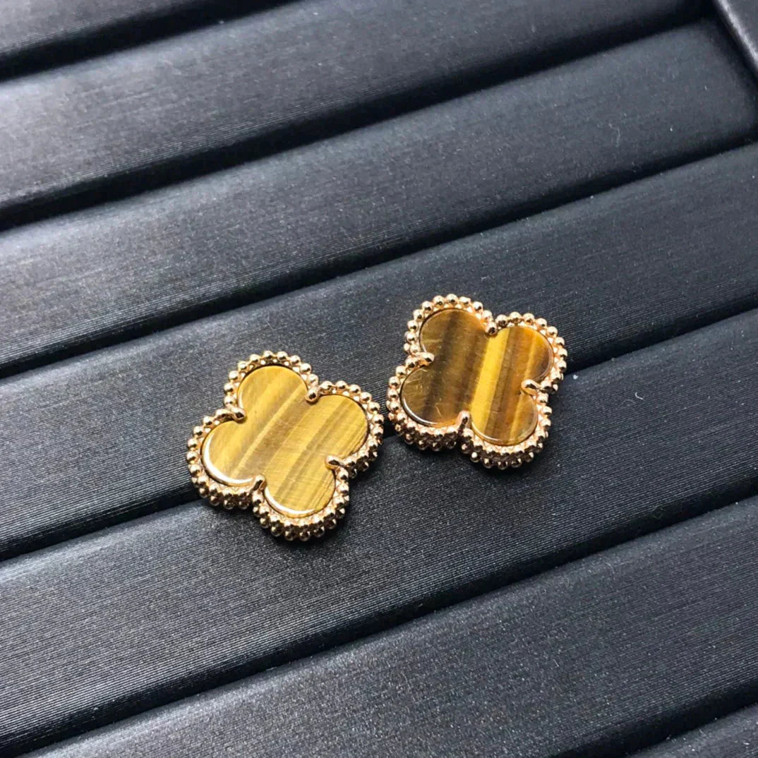 [Baslove]CLOVER MEDIUM 1 MOTIFS TIGER EYE EARRINGS