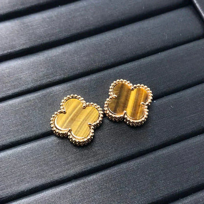 [Baslove]CLOVER MEDIUM 1 MOTIFS TIGER EYE EARRINGS