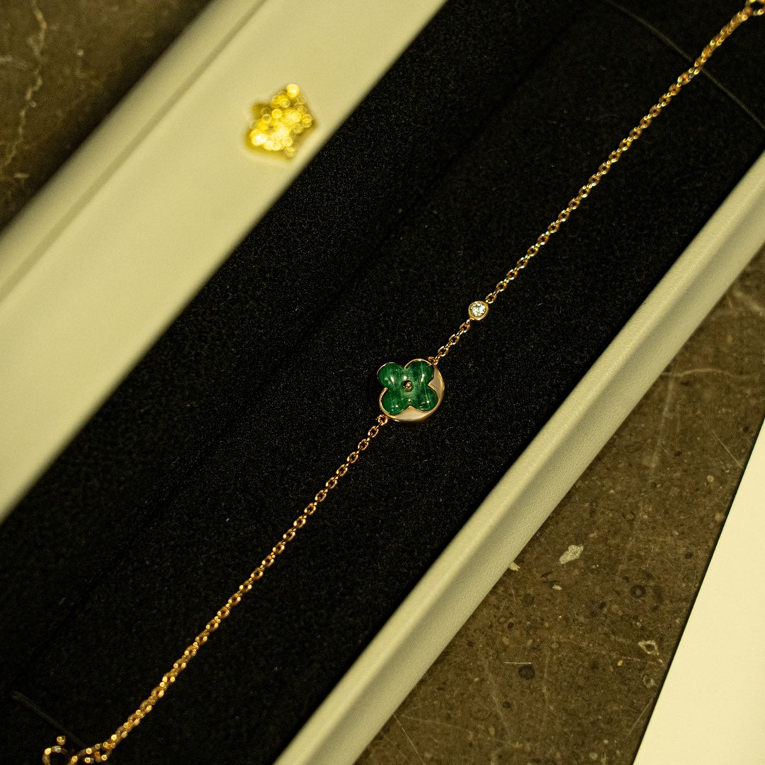 [Baslove]SUN MALACHITE 1 DIAMOND PINK GOLD BRACELET