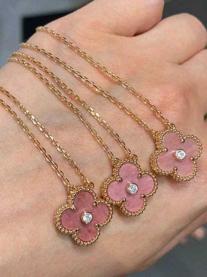 [Baslove]CLOVER 15MM DIAMOND RHODONITE NECKLACE