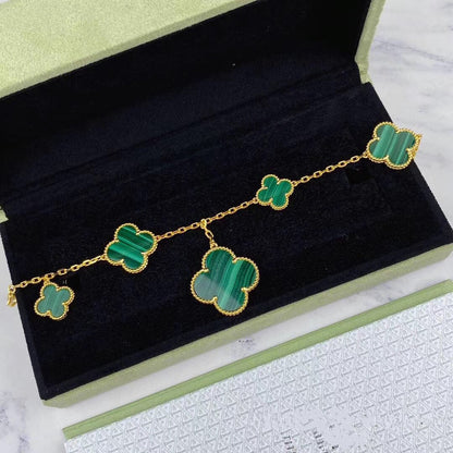 [Baslove]MAGIC CLOVER MALACHITE GOLD BRACELET 5 MOTIFS