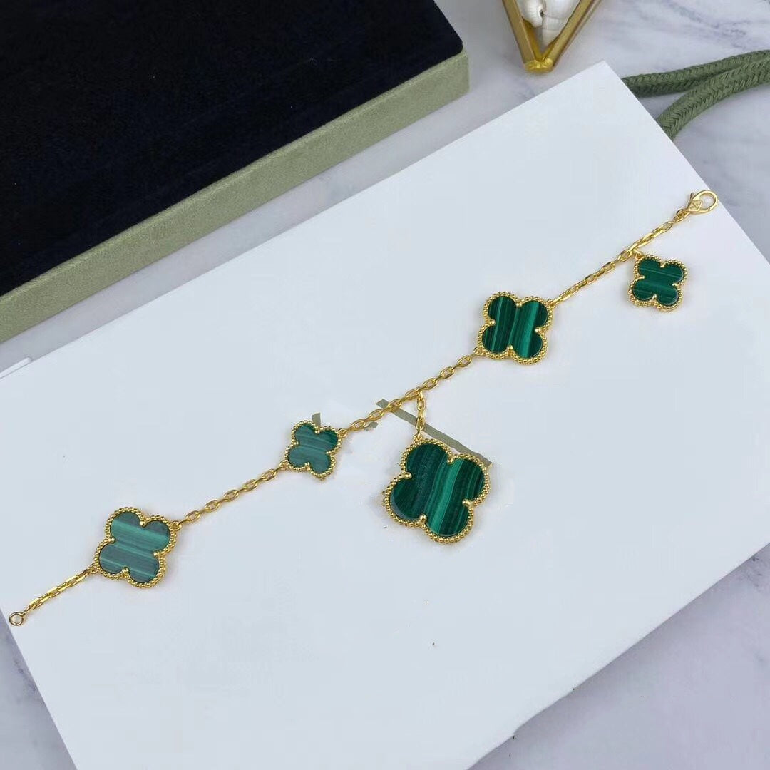 [Baslove]MAGIC CLOVER MALACHITE GOLD BRACELET 5 MOTIFS