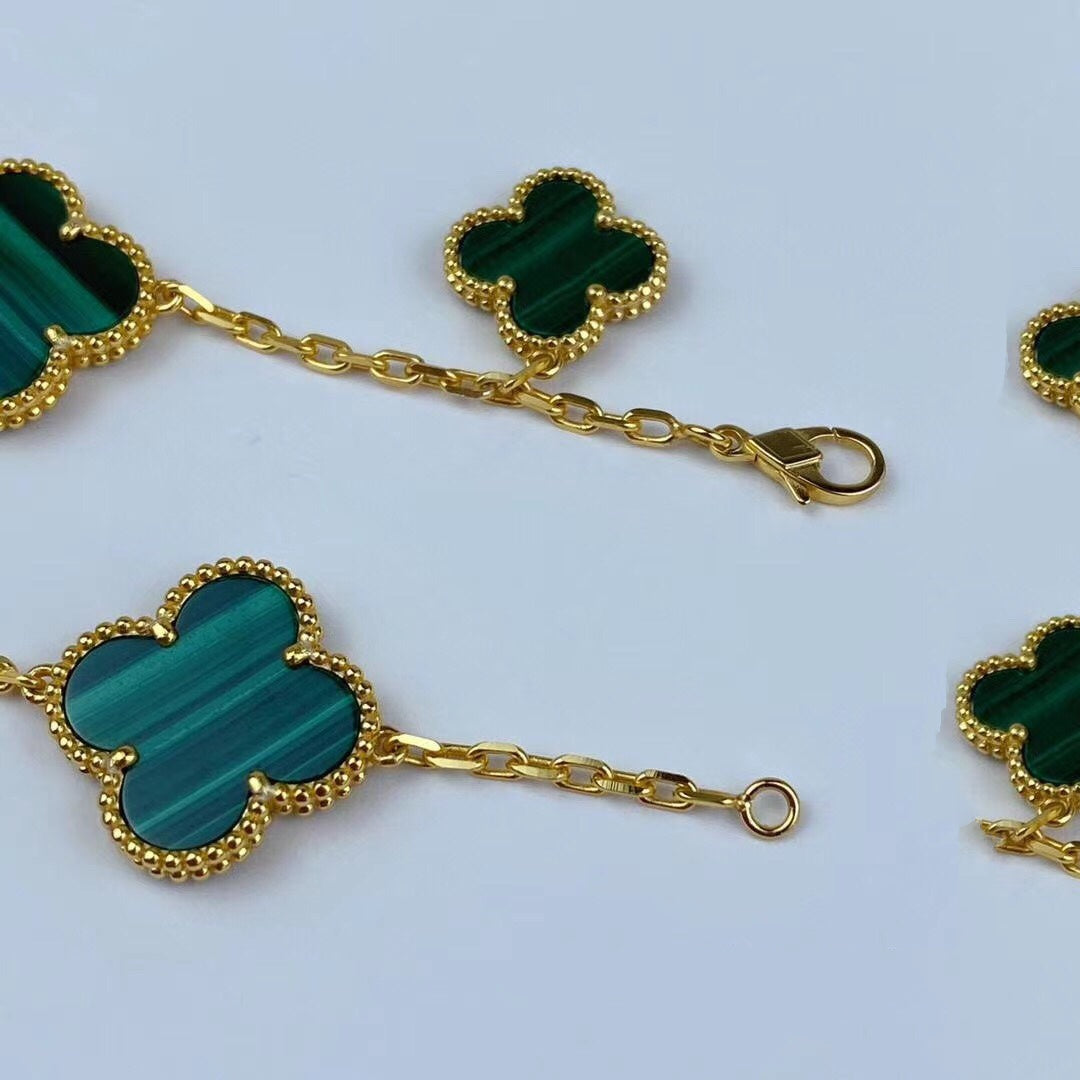 [Baslove]MAGIC CLOVER MALACHITE GOLD BRACELET 5 MOTIFS