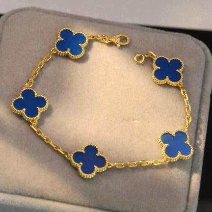 [Baslove]CLOVER 5 MOTIFS BLUE AGATE BRACELET