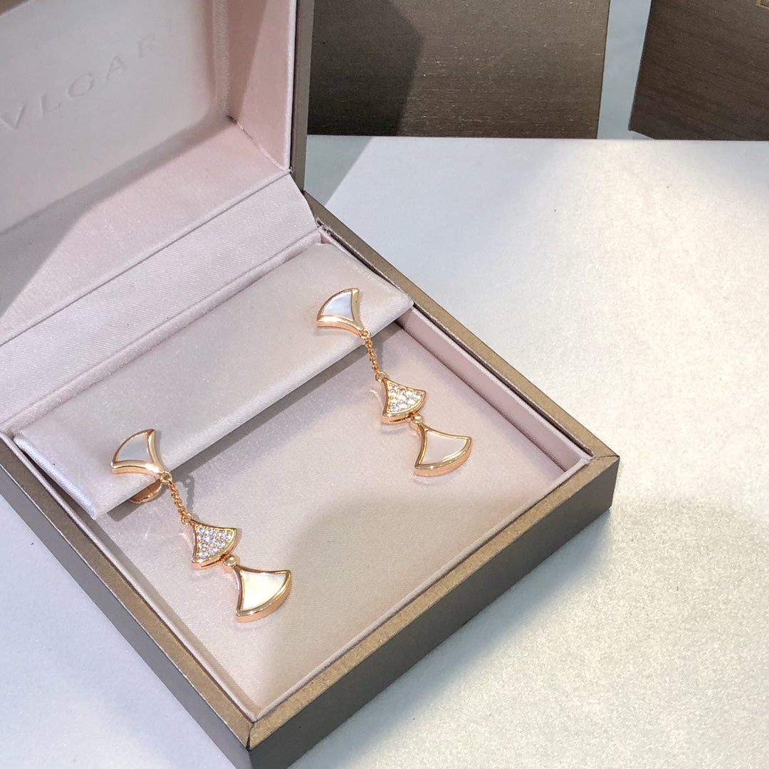 [Baslove]DREAM EARRINGS 3 MOTIFS DIAMOND MOP PINK GOLD