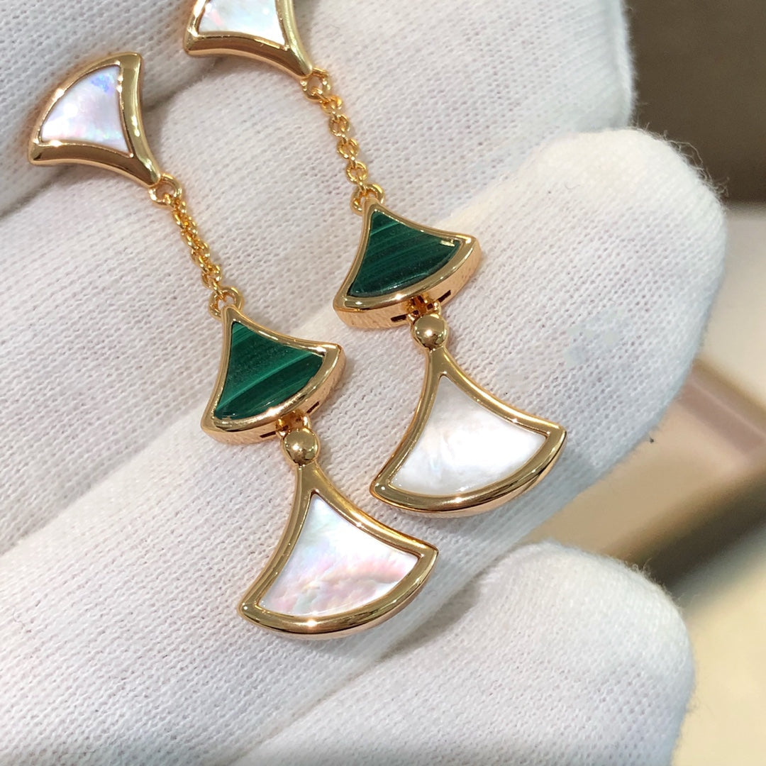 [Baslove]DREAM EARRINGS 3 MOTIFS MALACHITE MOP PINK GOLD