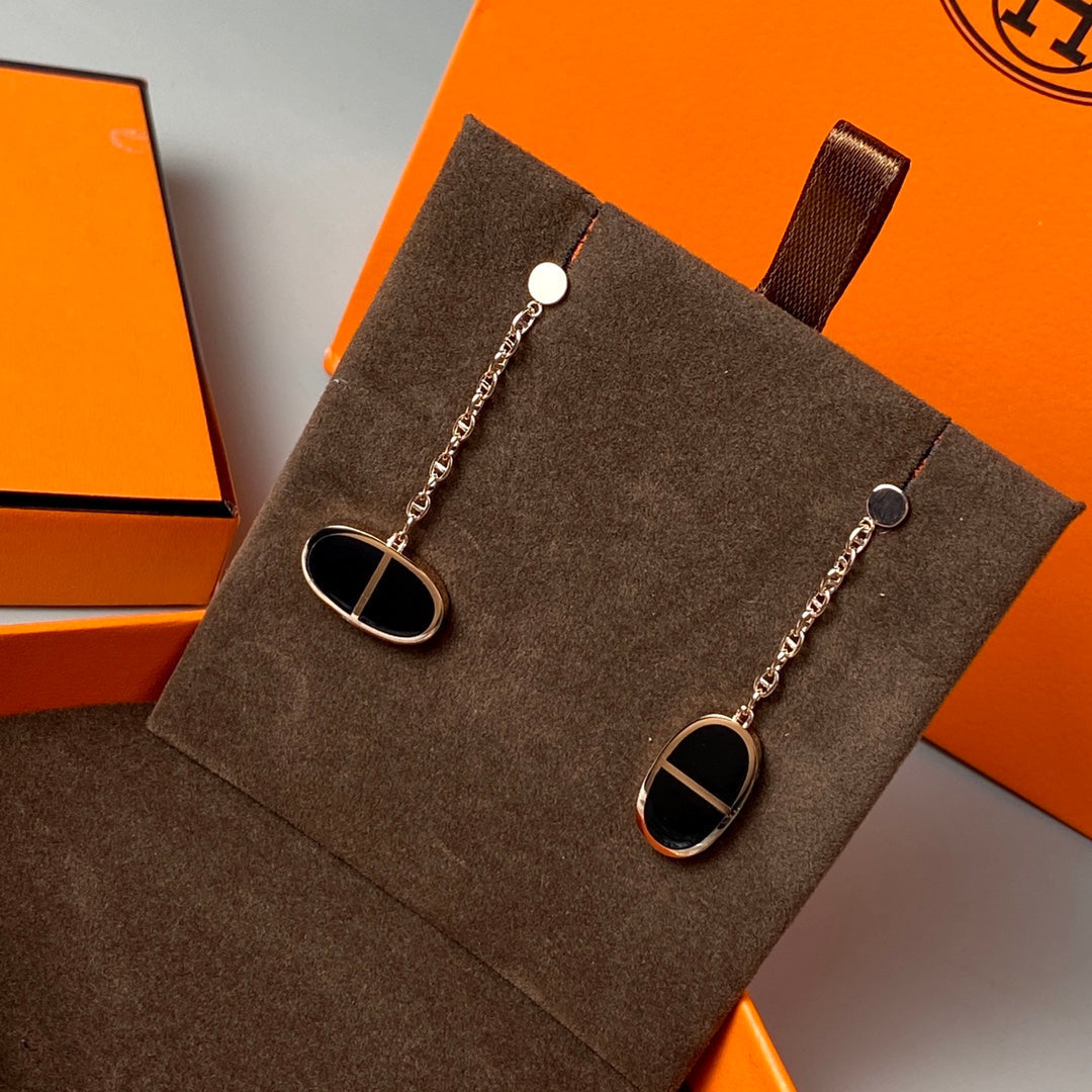 [Baslove]CHAINE VERSO BLACK CERAMIC EARRINGS