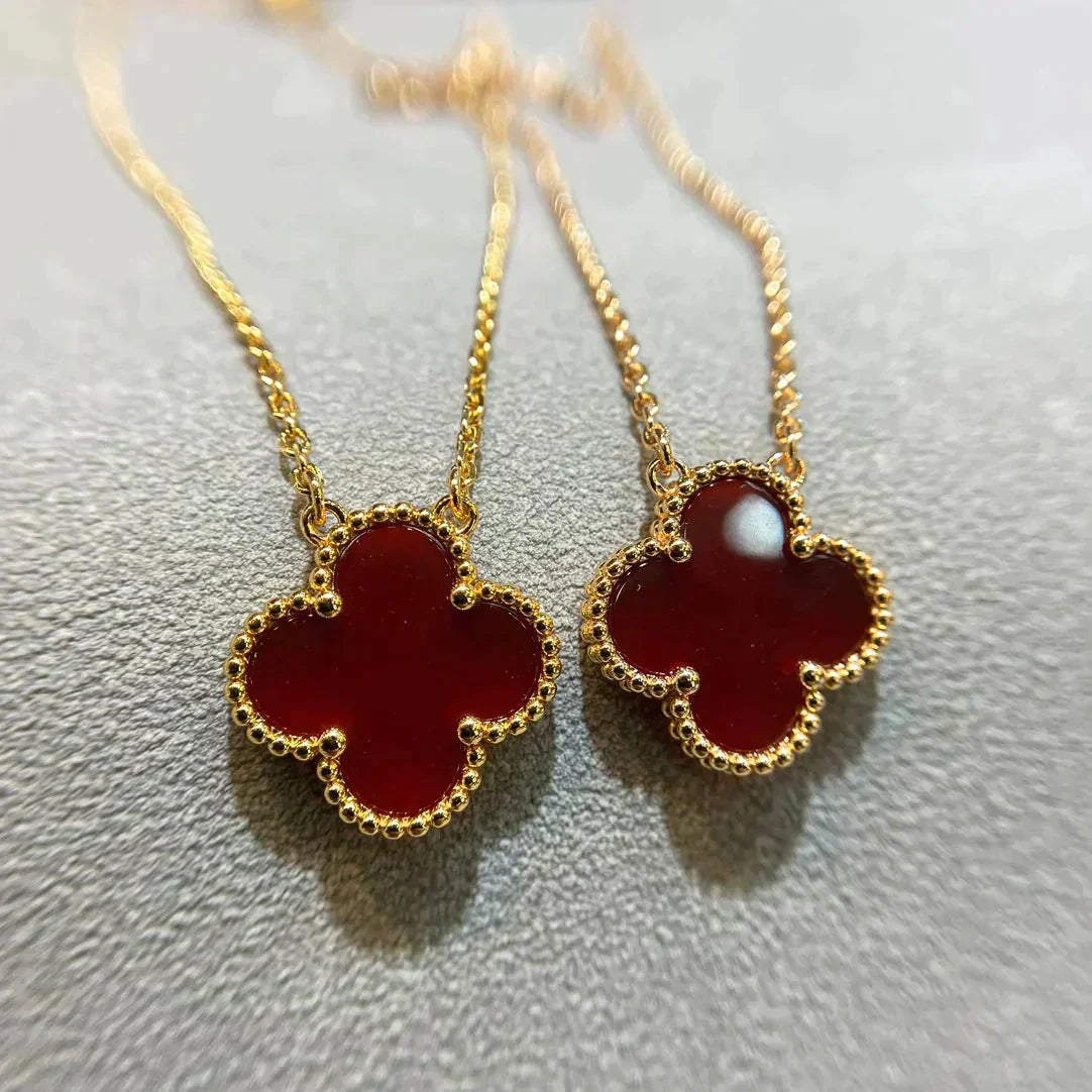 [Baslove]CLOVER 15MM CARNELIAN SINGLE FLOWER NECKLACE