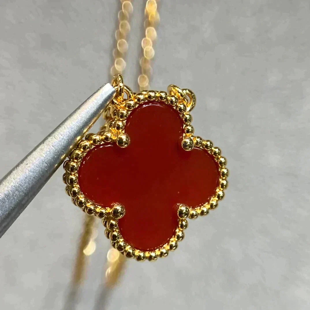 [Baslove]CLOVER 15MM CARNELIAN SINGLE FLOWER NECKLACE