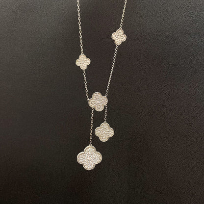 [Baslove]CLOVER 5 MOTIFS SILVER DIAMONDS NECKLACE