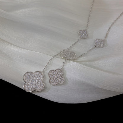 [Baslove]CLOVER 5 MOTIFS SILVER DIAMONDS NECKLACE