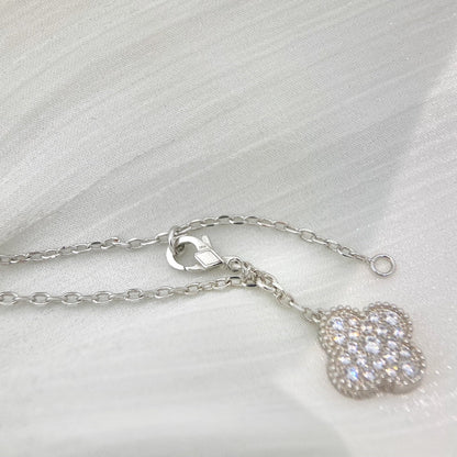 [Baslove]CLOVER 5 MOTIFS SILVER DIAMONDS NECKLACE