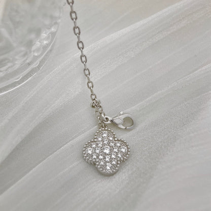 [Baslove]CLOVER 5 MOTIFS SILVER DIAMONDS NECKLACE