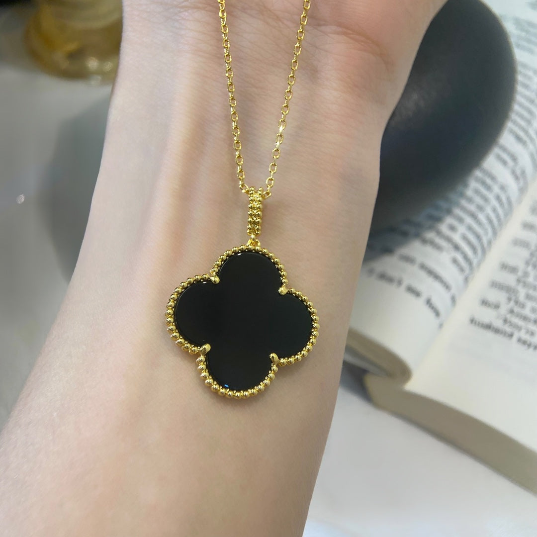 [Baslove]CLOVER 25MM NECKLACE GOLD ONYX