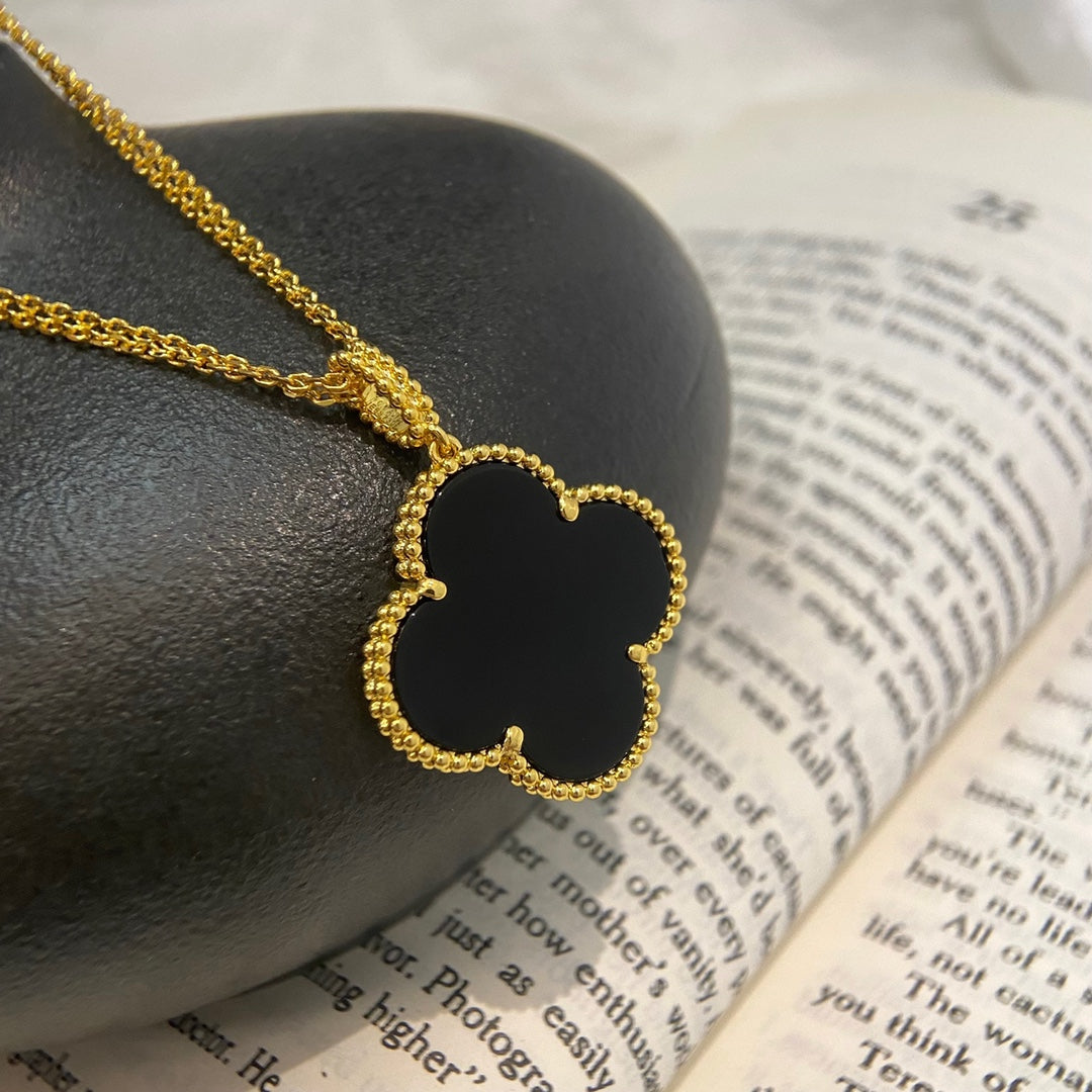 [Baslove]CLOVER 25MM NECKLACE GOLD ONYX