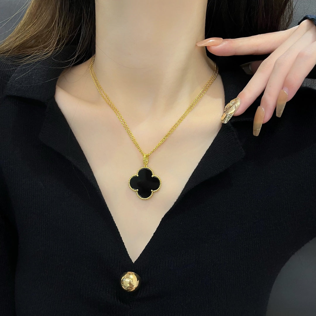 [Baslove]CLOVER 25MM NECKLACE GOLD ONYX