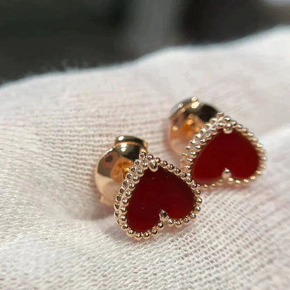 [Baslove]HEART CARNELIAN STUD EARRINGS