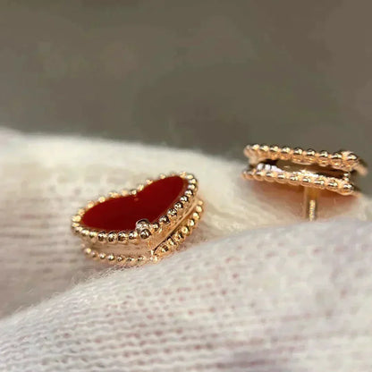 [Baslove]HEART CARNELIAN STUD EARRINGS