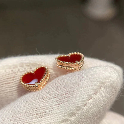 [Baslove]HEART CARNELIAN STUD EARRINGS