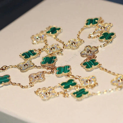 [Baslove]CLOVER 20 MOTIFS MALACHITE DIAMOND NECKLACE