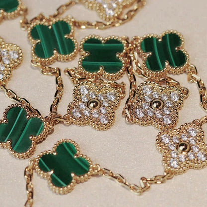 [Baslove]CLOVER 20 MOTIFS MALACHITE DIAMOND NECKLACE