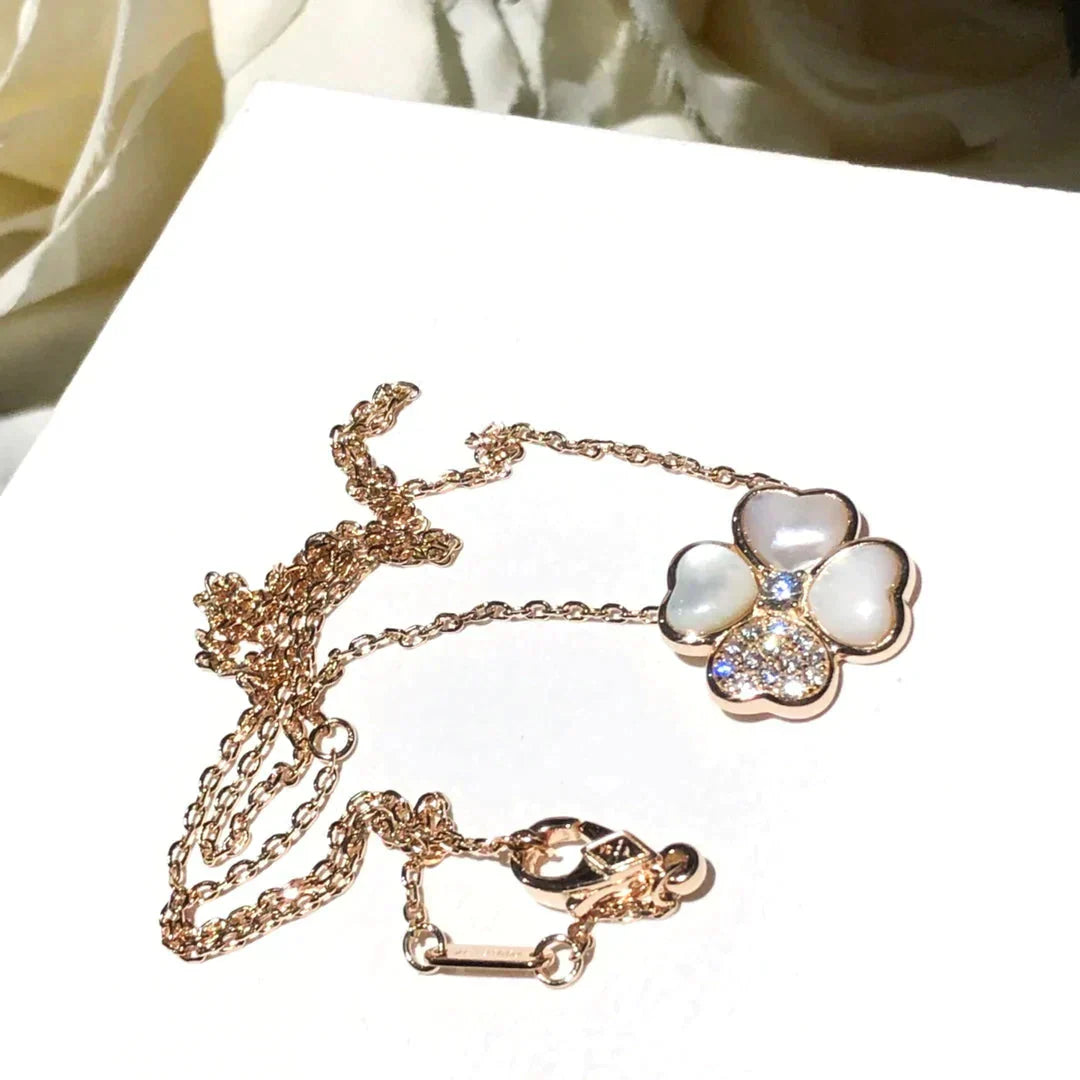 [Baslove]CLOVER MOP DIAMOND ROSE GOLD NECKLACE