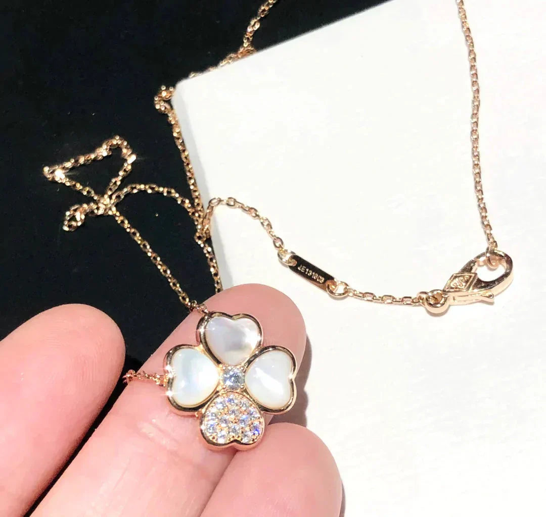 [Baslove]CLOVER MOP DIAMOND ROSE GOLD NECKLACE