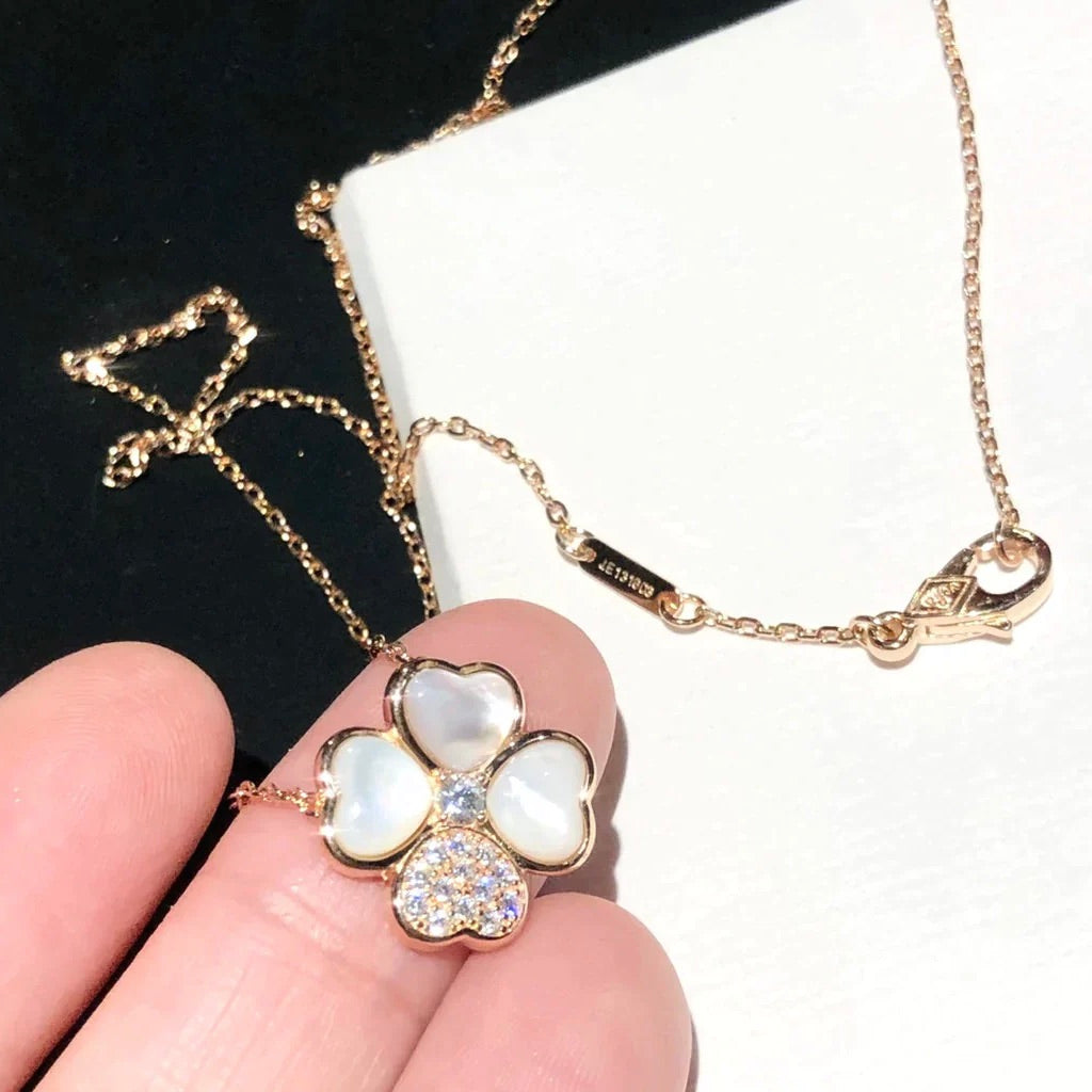 [Baslove]CLOVER MOP DIAMOND ROSE GOLD NECKLACE