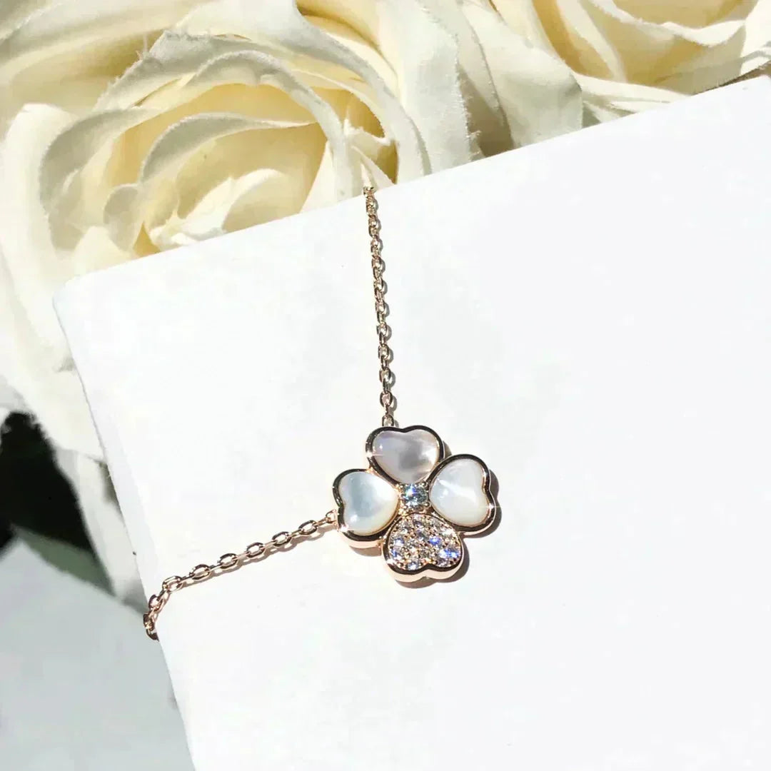 [Baslove]CLOVER MOP DIAMOND ROSE GOLD NECKLACE