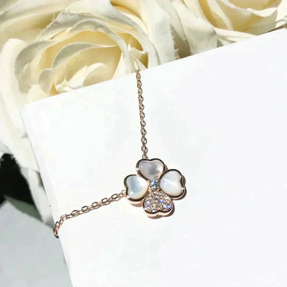 [Baslove]CLOVER MOP DIAMOND ROSE GOLD NECKLACE