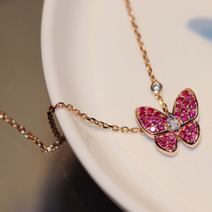 [Baslove]BUTTERFLY RED DIAMOND ROSE GOLD NECKLACE