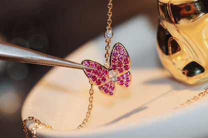 [Baslove]BUTTERFLY RED DIAMOND ROSE GOLD NECKLACE